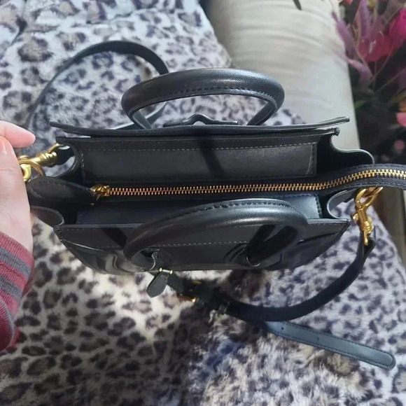 Black Leather Fashion Nano Satchel Bag with Antique Gold Hardware - NWOT - Picture 4 of 16